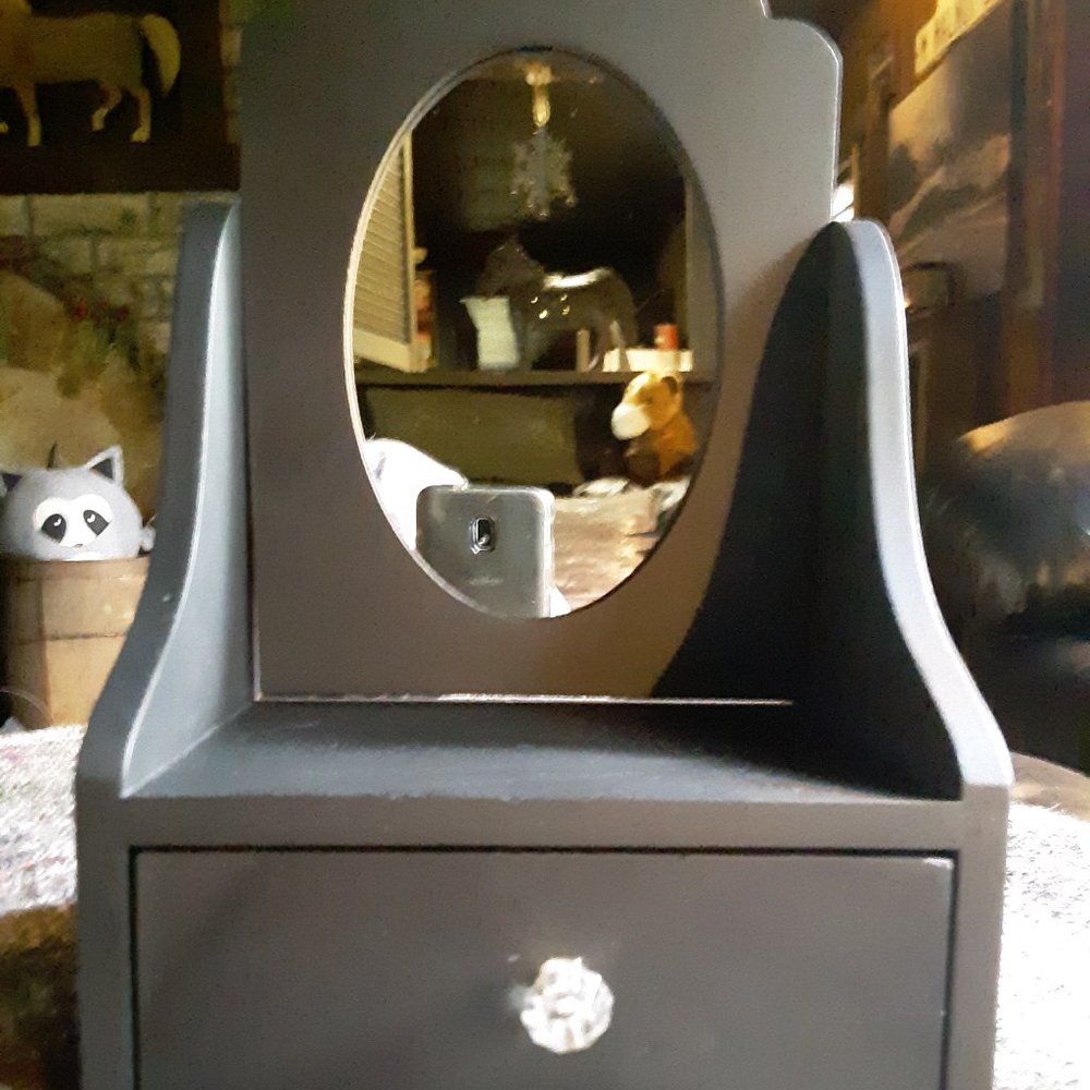 Super Cute Little Wood Jewelry Box with Drawer and Tilting Mirror